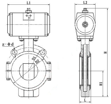 D671F46氣動襯氟蝶閥 結構圖